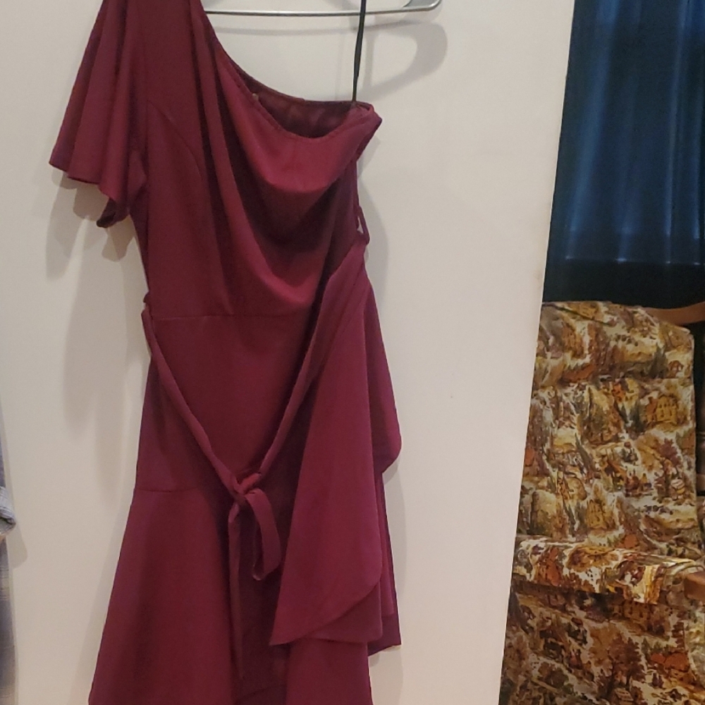 Grace Karin One-Shoulder Burgundy Dress